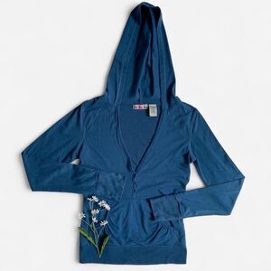 Y2K blue hooded long sleeve top